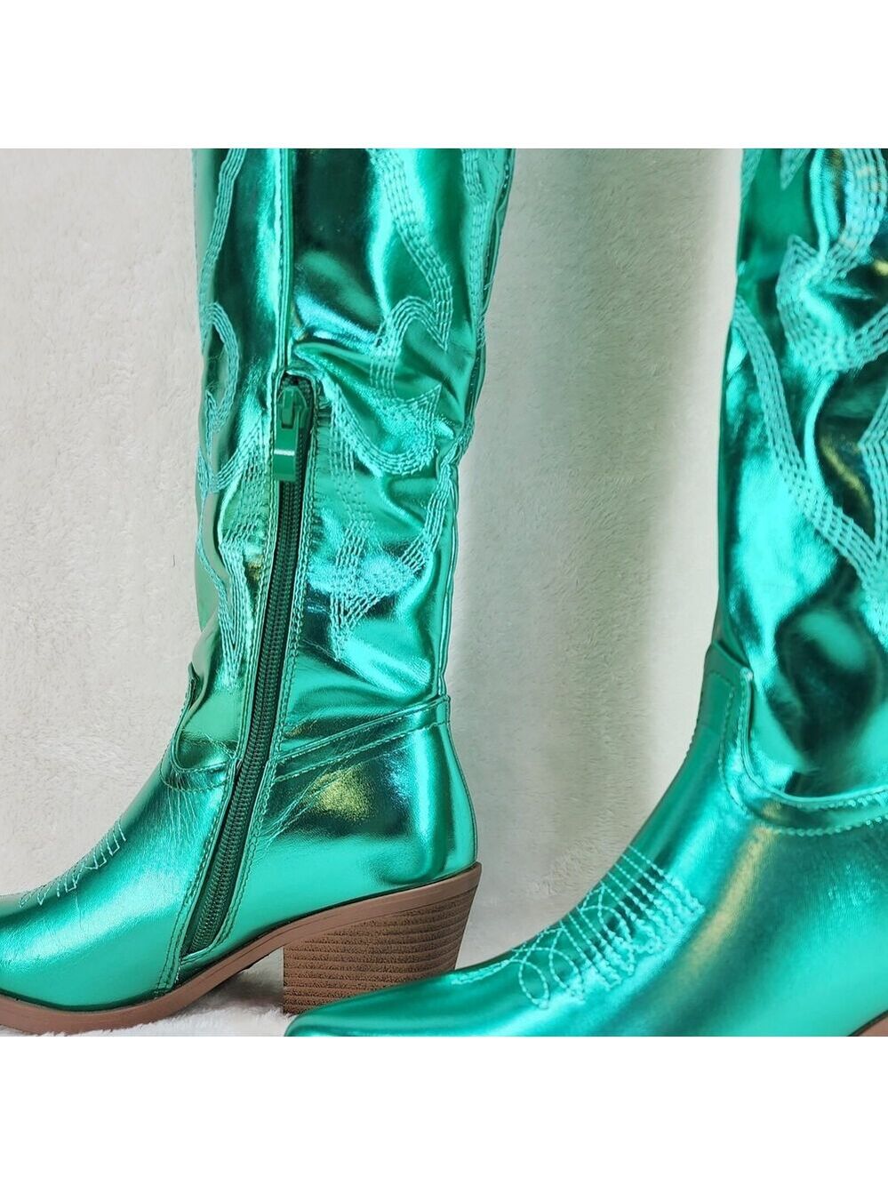 NIB Country Disco Cowboy Metallic Green Western Cowgirl OTK Thigh Boots - Picture 15 of 16